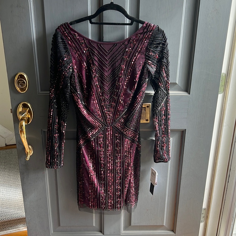 Brand new, fully beaded, maroon with black and purple embroidery